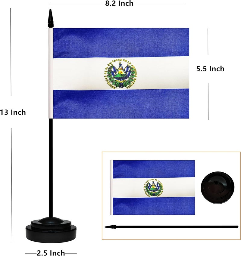 BCLin Salvador Desk Flag Set, 2 Pack Salvador Table Office Flags, Small Mini Desktop Flag With 12" Solid Black Pole, Black Base, Miniature Desktop Flag - Image 2